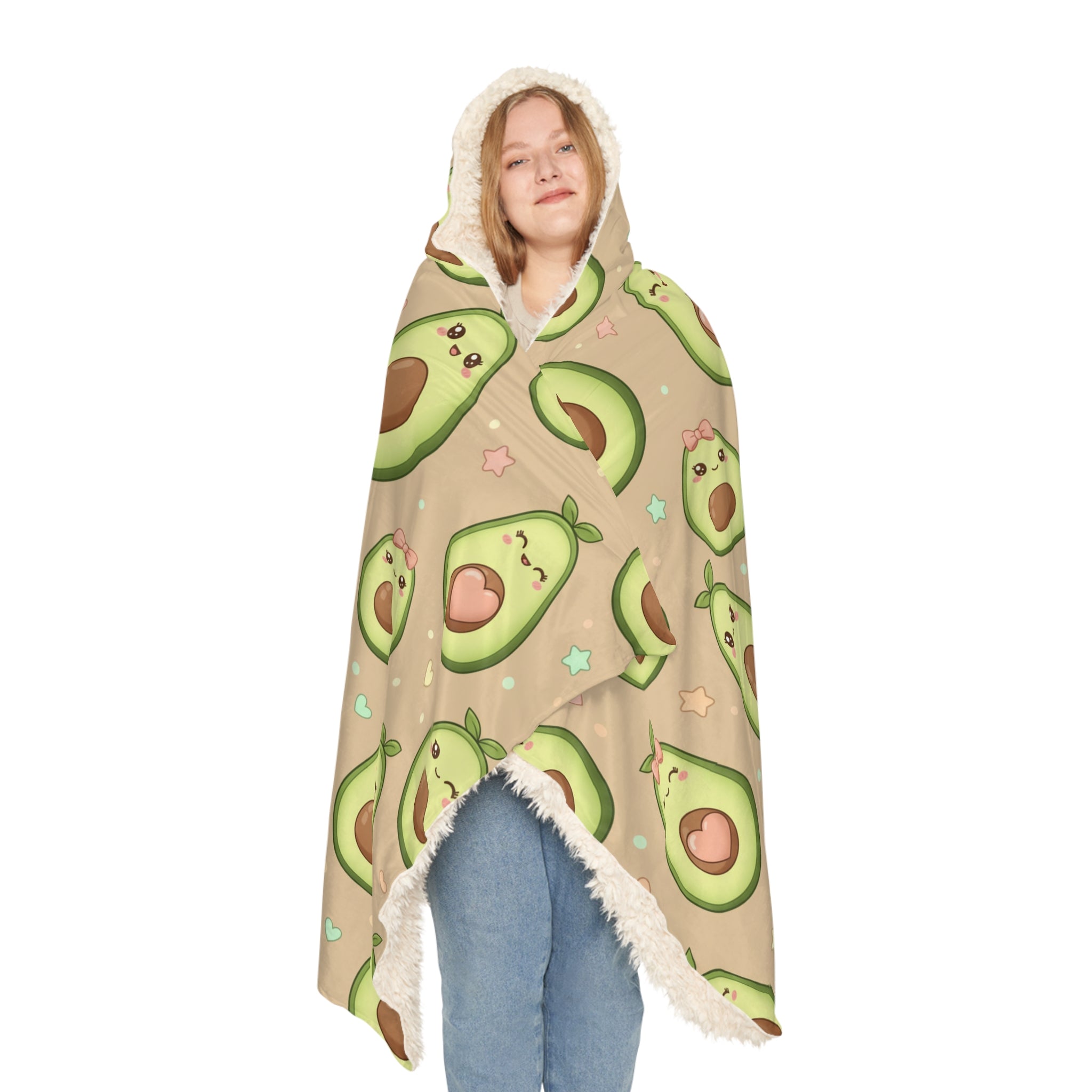 Avocado Snuggle Blanket Hooded Throw — Cute Kawaii Avocado Pattern Plush Blanket for Cozy Nights, Gifts & Lounging