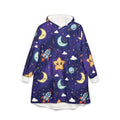 Galaxy Kids Hooded Blanket – Cute Rocket & Smiling Star Sherpa Throw