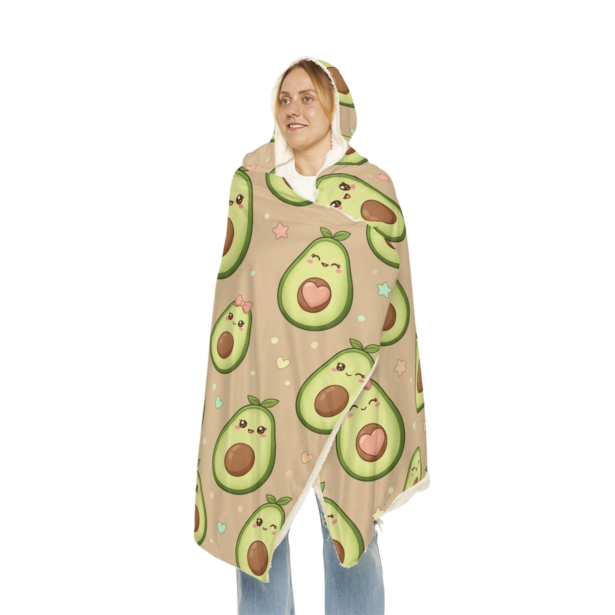 Avocado Snuggle Blanket Hooded Throw — Cute Kawaii Avocado Pattern Plush Blanket for Cozy Nights, Gifts & Lounging