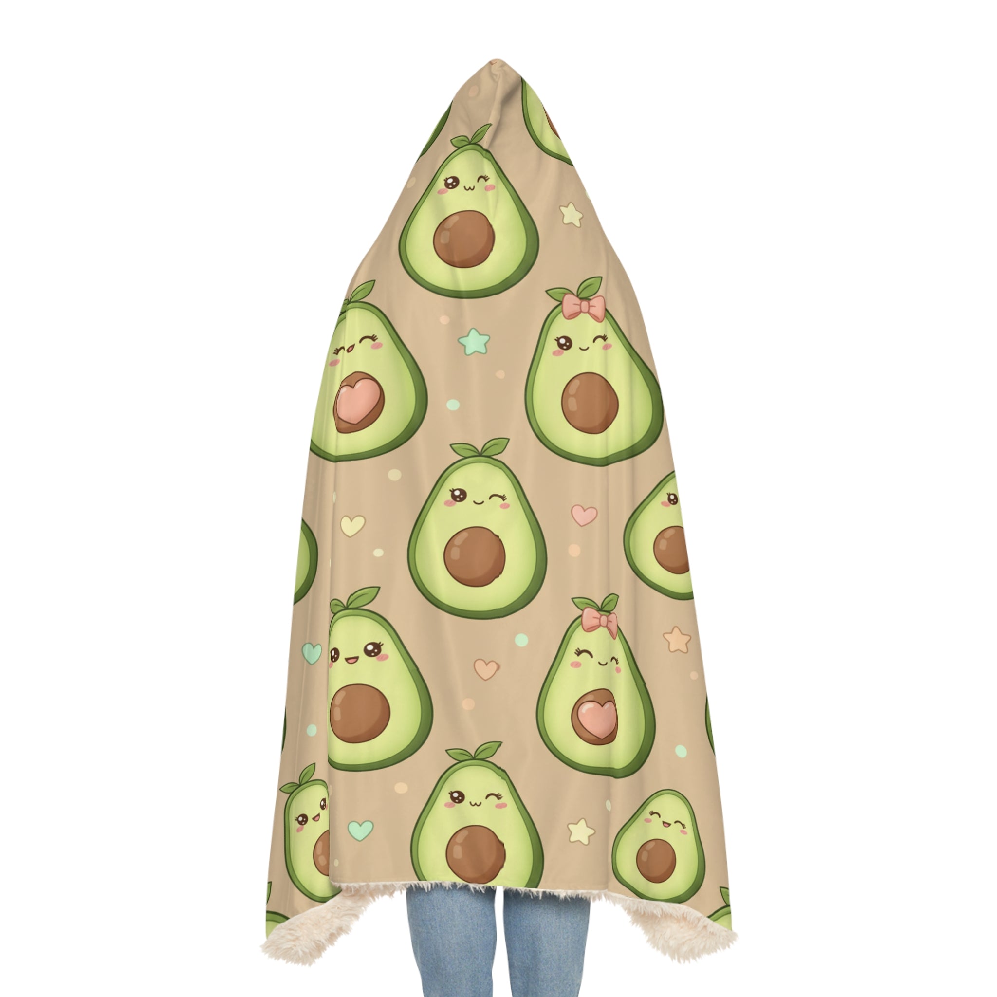 Avocado Snuggle Blanket Hooded Throw — Cute Kawaii Avocado Pattern Plush Blanket for Cozy Nights, Gifts & Lounging