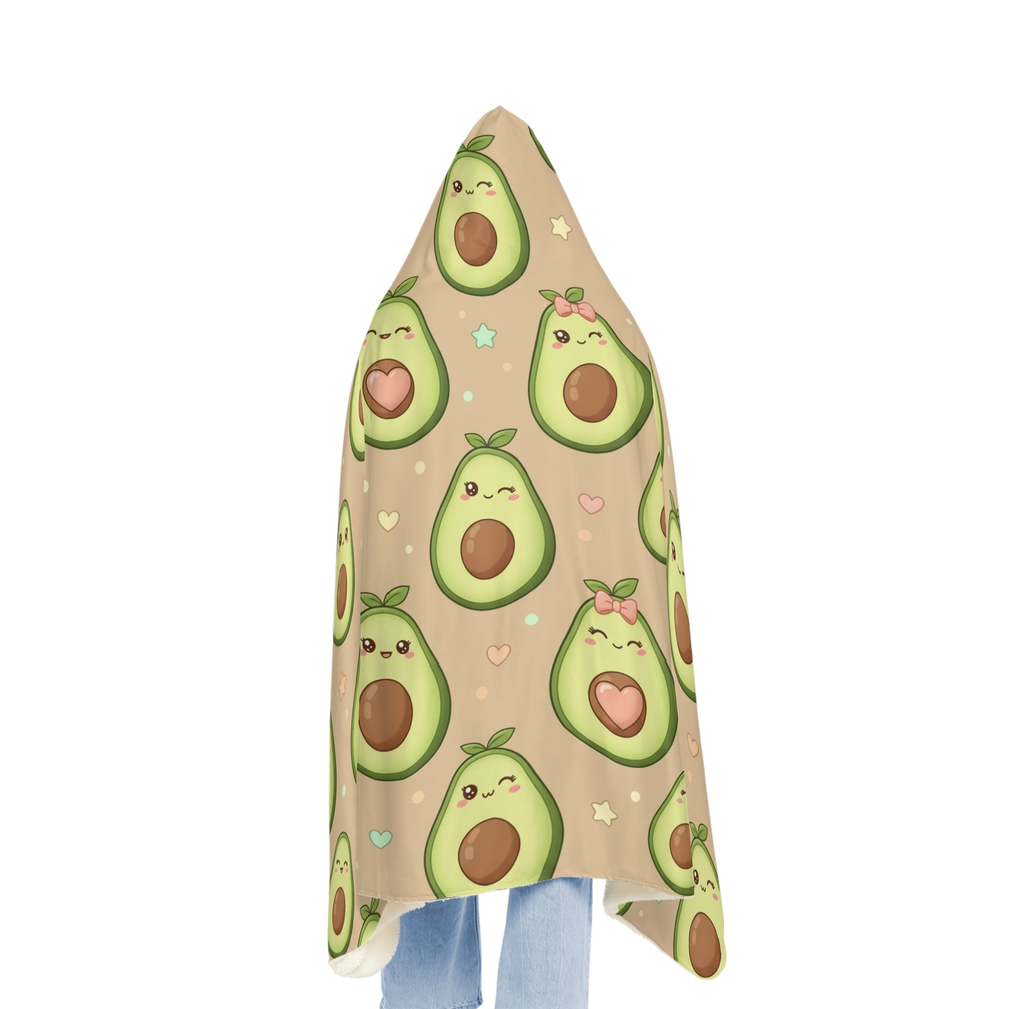 Avocado Snuggle Blanket Hooded Throw — Cute Kawaii Avocado Pattern Plush Blanket for Cozy Nights, Gifts & Lounging