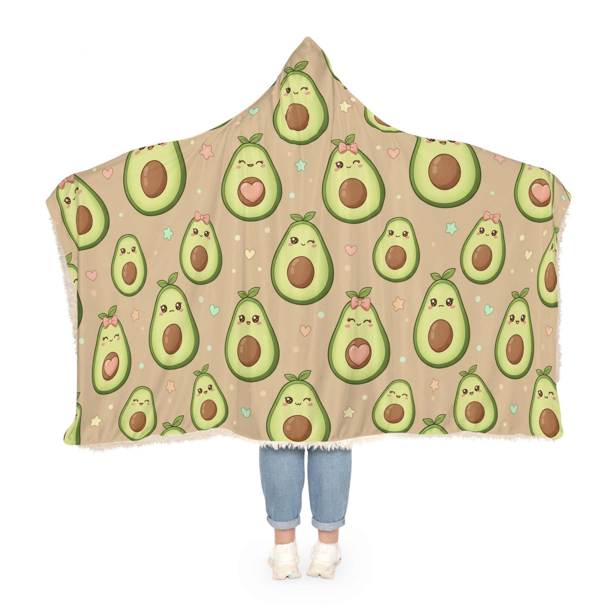 Avocado Snuggle Blanket Hooded Throw — Cute Kawaii Avocado Pattern Plush Blanket for Cozy Nights, Gifts & Lounging