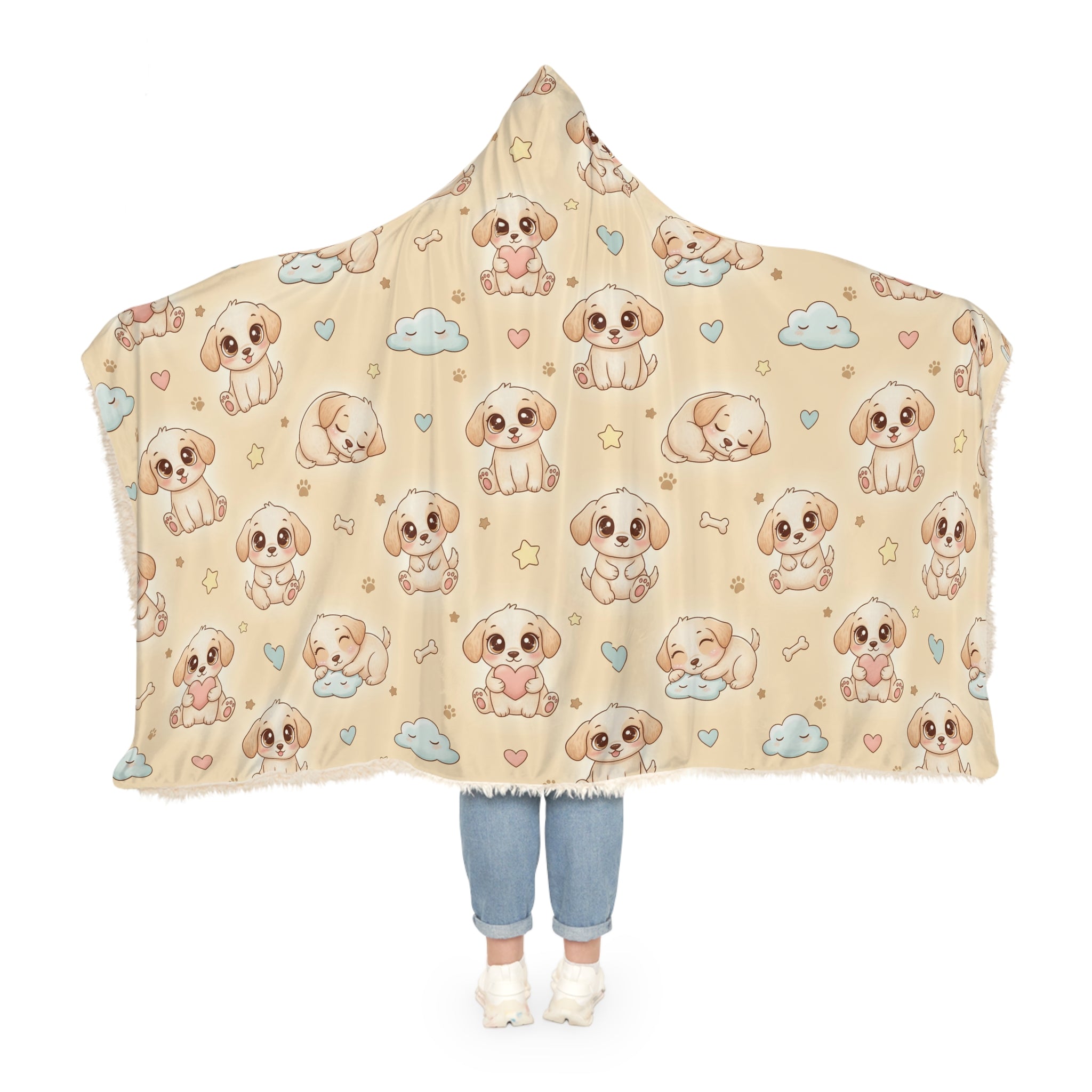 Cute Puppy Hooded Blanket – Plush Snuggle Throw with Adorable Cartoon Dogs