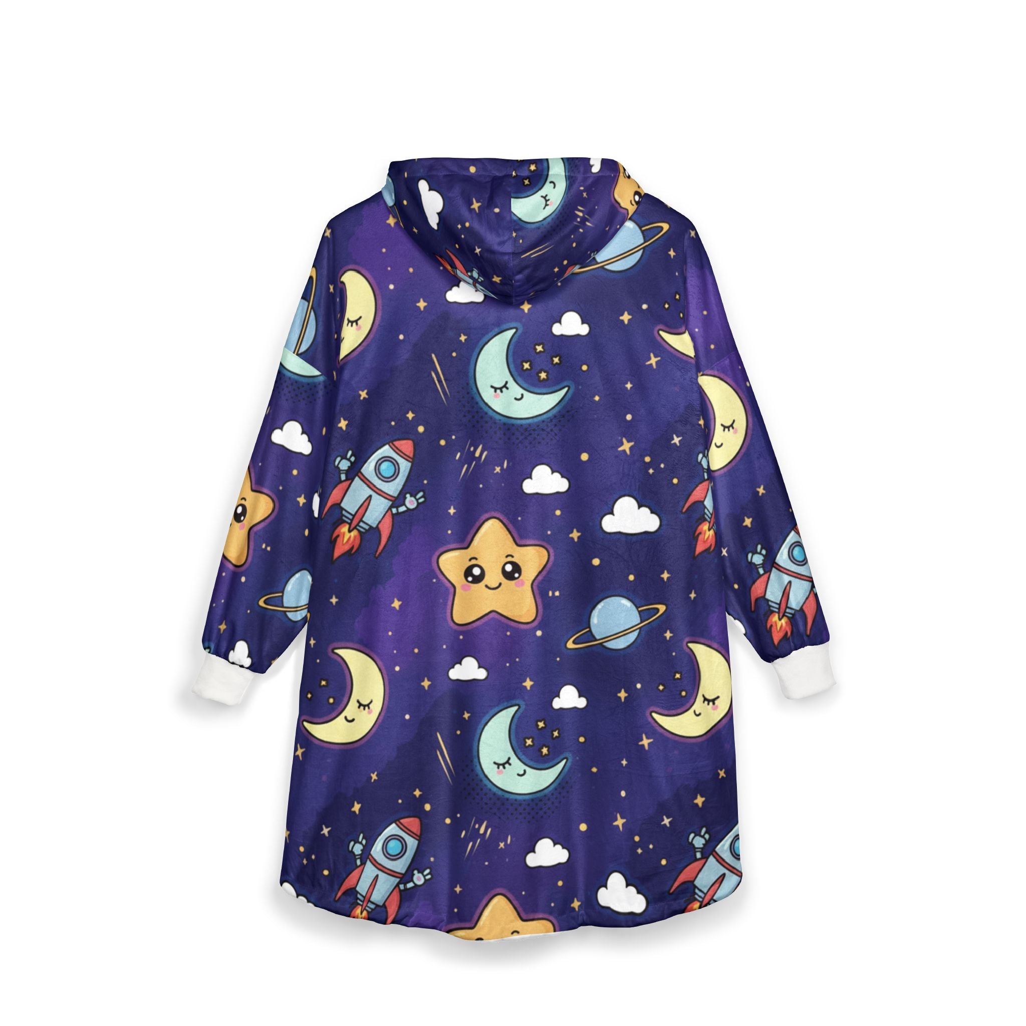 Galaxy Kids Hooded Blanket – Cute Rocket & Smiling Star Sherpa Throw